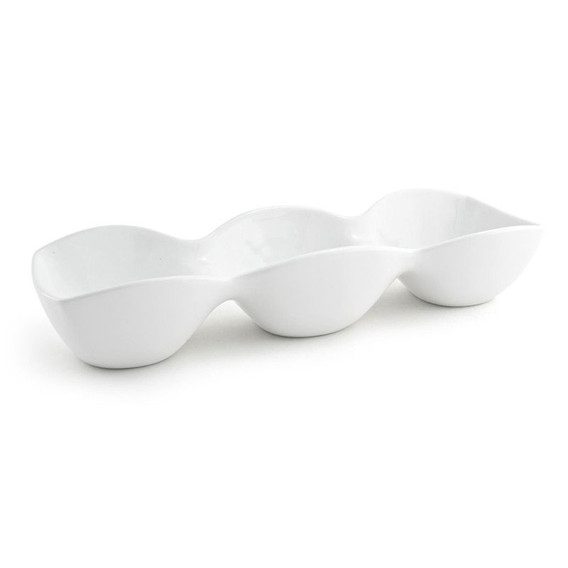 Front Of The House&reg; White Porcelain 15" 3-Section Pod Server