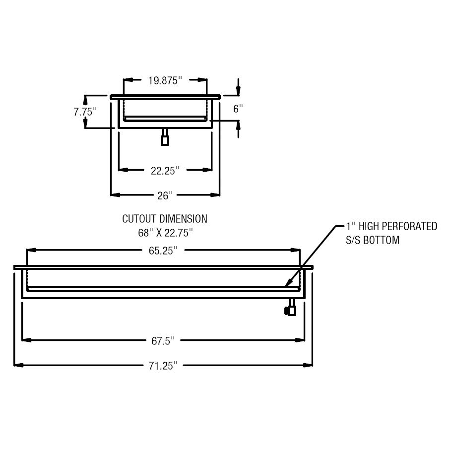 Randell&reg; 73.25" x 26" Drop In Iced Cold Pan