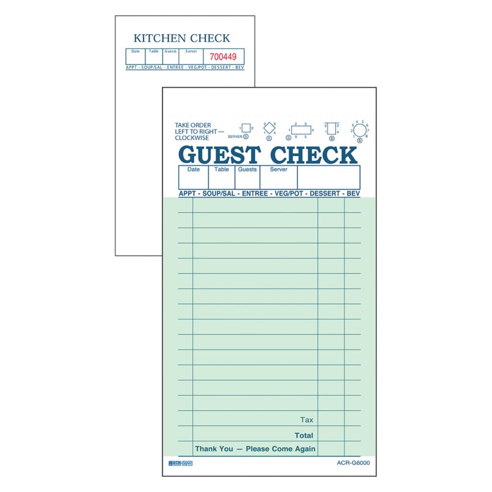 Green 2-Part Interleaving Carbon 17-Line Guest Check w/ White Copy