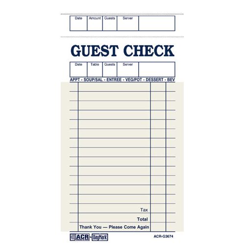 Green 1-Part Board 16-Line Guest Check