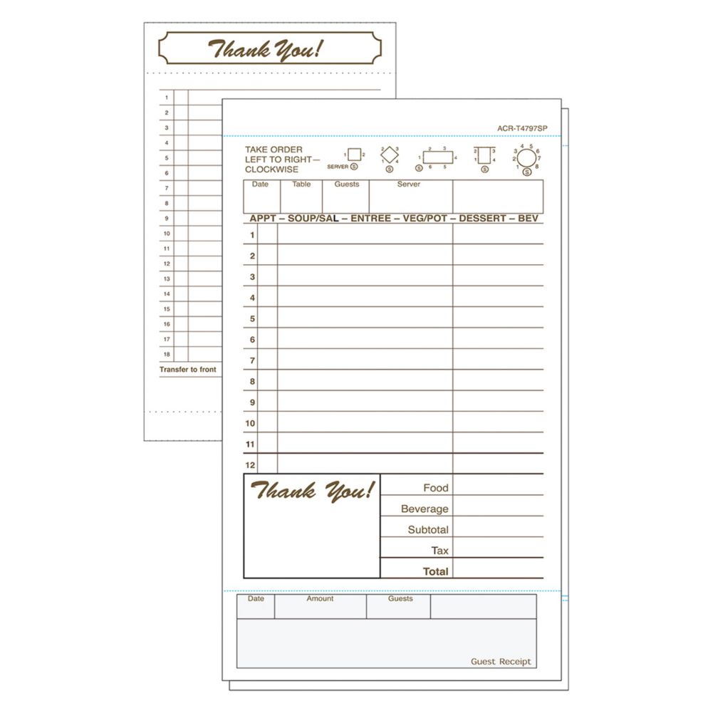 Tan 2-Part Carbonless 12-Line Guest Check