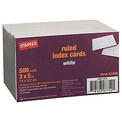 Staples&reg; 3" x 5" Ruled White Index Cards