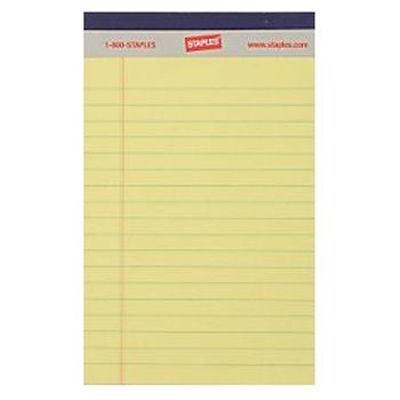 Staples&reg; Yellow 5 x 8" Narrow Ruled Perforated Writing Pads
