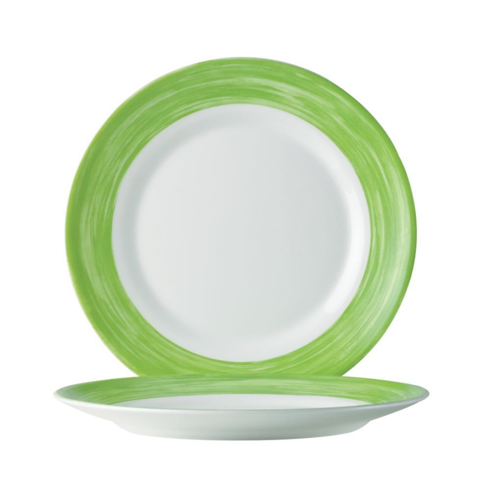 Cardinal Arcoroc Brush Opal&reg; 10" Dinner Plate w/ Green Rim