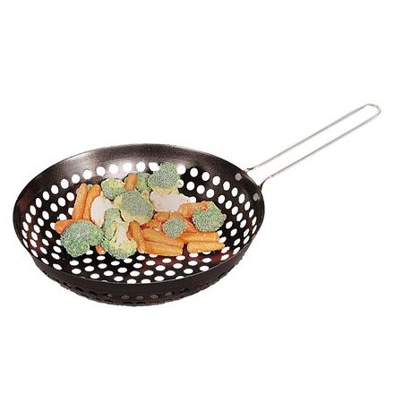 Perforated Barbecue Stir Fry Wok, Non-Stick Handle, 11"