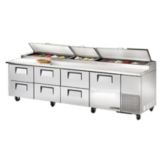 True&reg; 1-Door 6-Drawer S/S Pizza Prep Table w/ White Alum. Interior