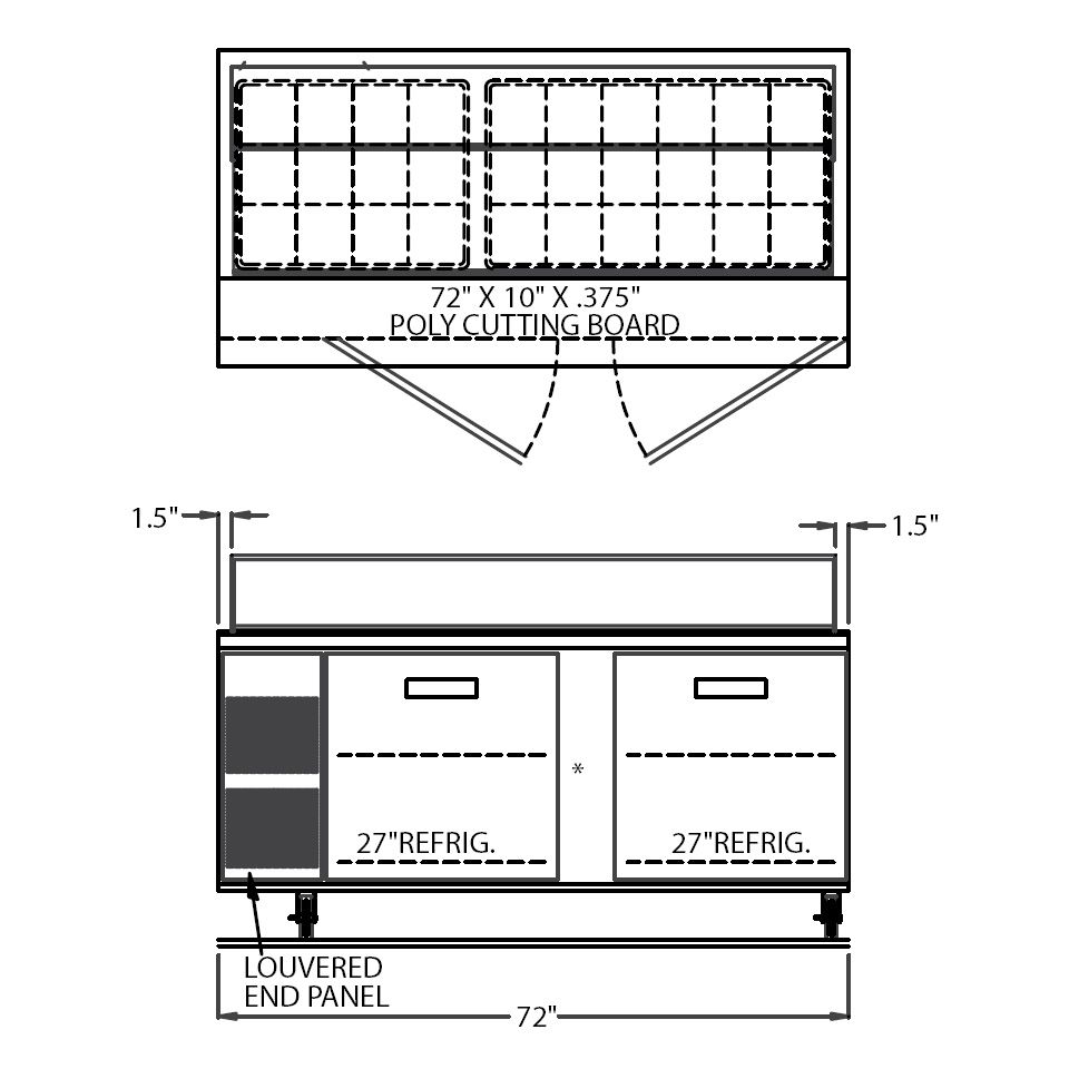 Randell&reg; 72" High Volume Saladtop Refrigerated Prep Table