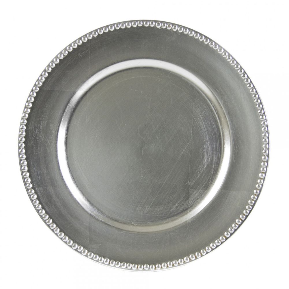 Ten Strawberry Street Silver Lacquer 13" Beaded Charger Plate