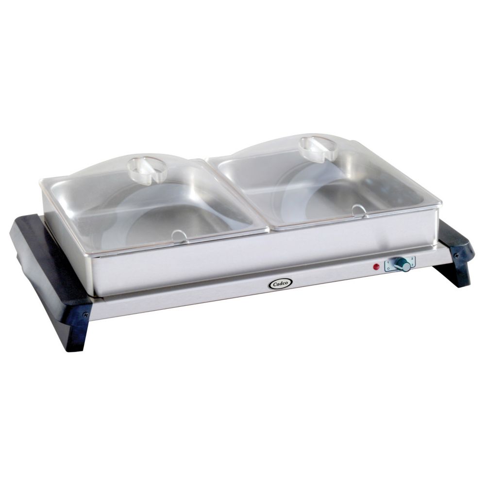Cadco S/S Double Electric Buffet Server w/ Clear Lids, WTBS-2P
