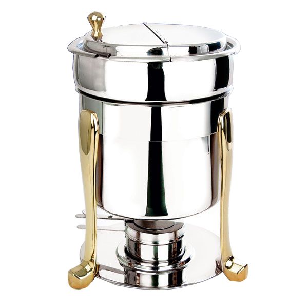 Eastern Tabletop S/S 7 Qt. Marmite Soup Chafer with Brass Accents