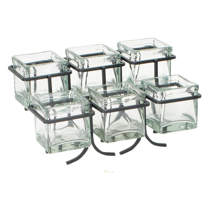 Cal-Mil&reg; Black Steel Frame Condiment Display w/6 Glass Cubes