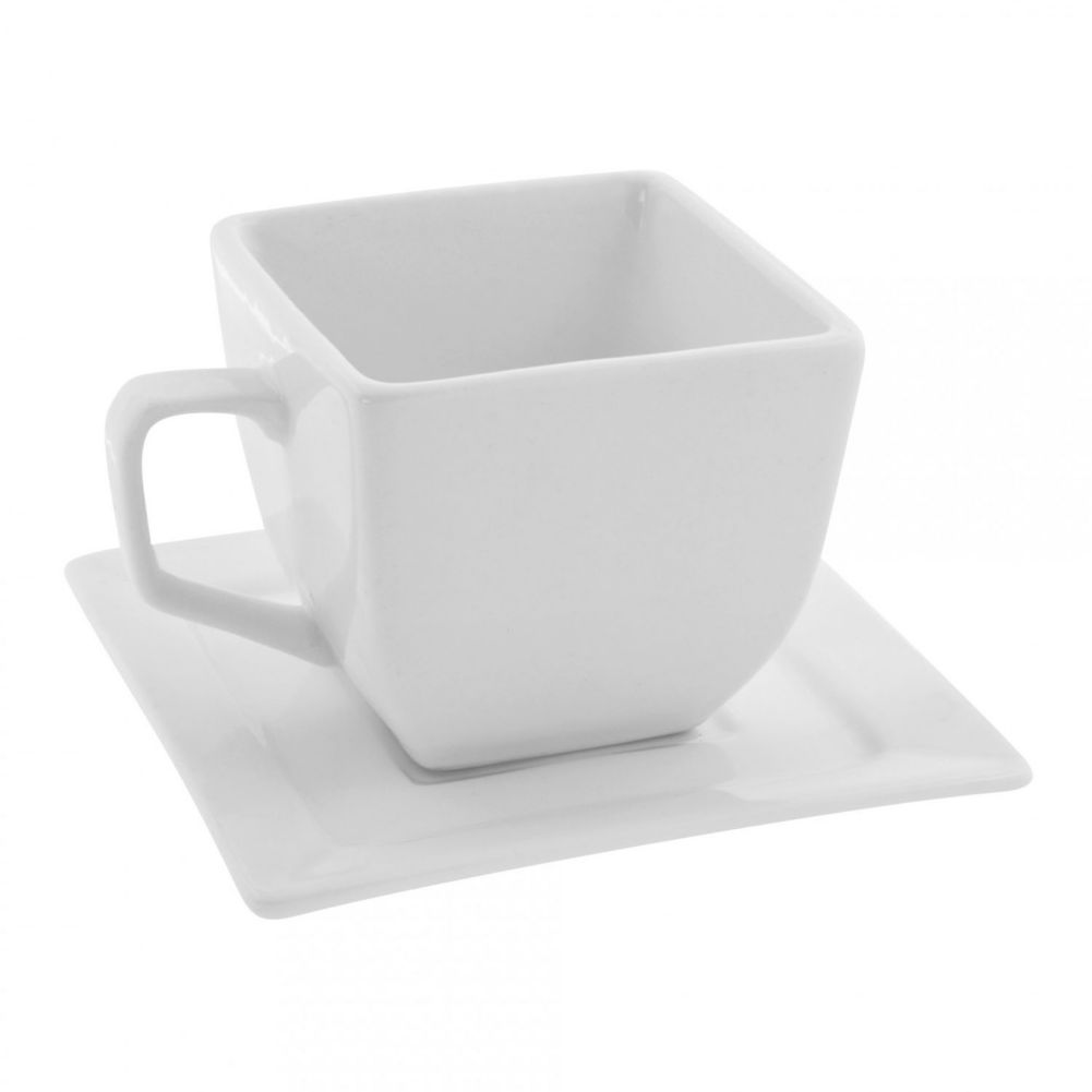 Ten Strawberry Street Whittier White 4 Oz Square Cup and Saucer