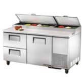 True&reg; S/S 1-Door 2-Drawer Pizza Prep Table w/ White Alum. Interior