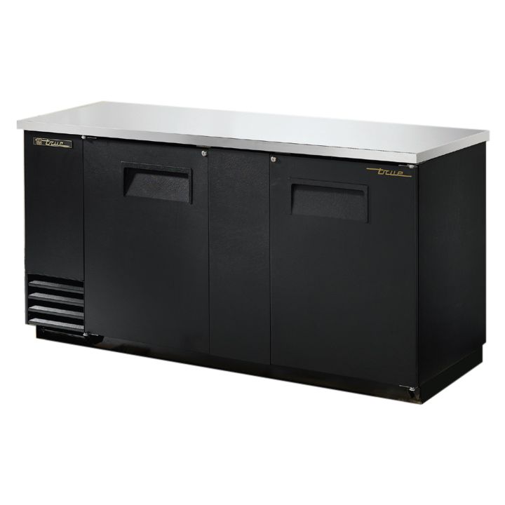 True&reg; Black 2-Solid Swing Door Back Bar Cooler for 3 Half Barrels