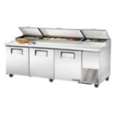 True&reg; 3-Door 6-Shelf S/S Pizza Prep Table w/ White Alum. Interior