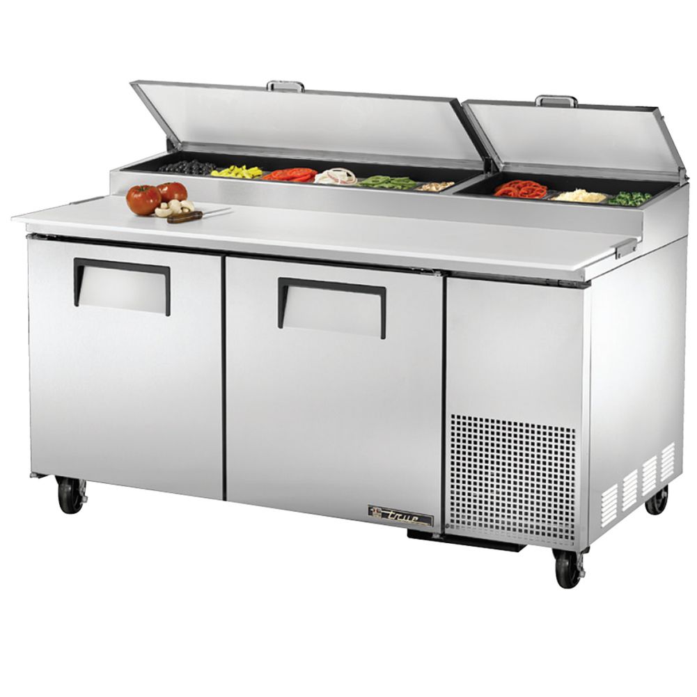True&reg; S/S 2-Door 4-Shelf Pizza Prep Table w/ White Alum. Interior