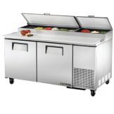 True&reg; S/S 2-Door 4-Shelf Pizza Prep Table w/ White Alum. Interior
