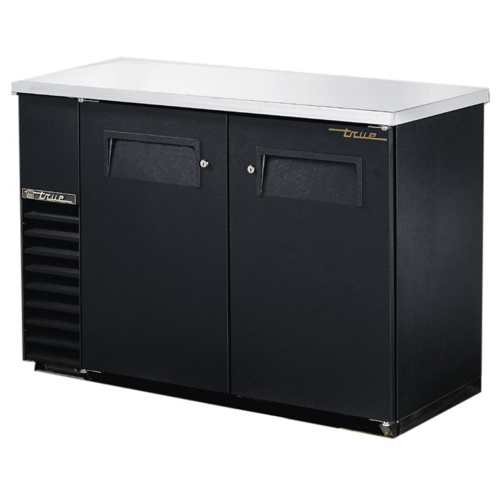 True&reg; Black 2-Solid Swing Door Back Bar Cooler for 82 6-Packs