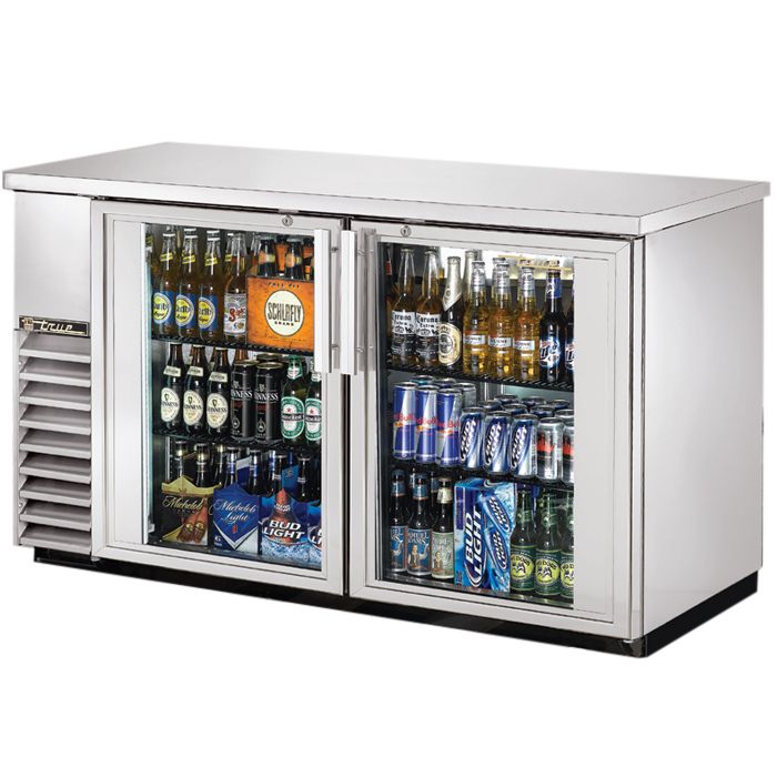 True&reg; Black 2-Sliding Glass Door Back Bar Cooler for 3 Half Kegs