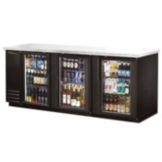 True&reg; Black 3-Glass Swing Door Back Bar Cooler for 209 6-Packs