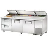 True&reg; S/S 2-Door 2-Drawer Pizza Prep Table w/ White Alum. Interior