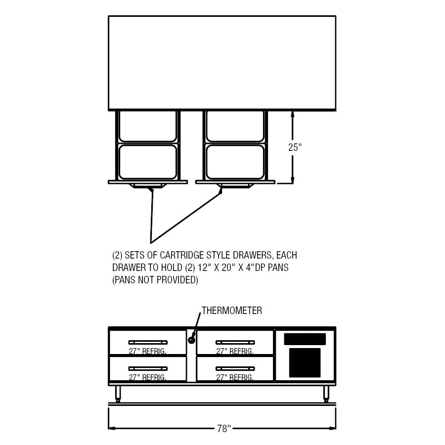 Randell 78" Refrigerated Equipment Stand w/(4) 27" drawers