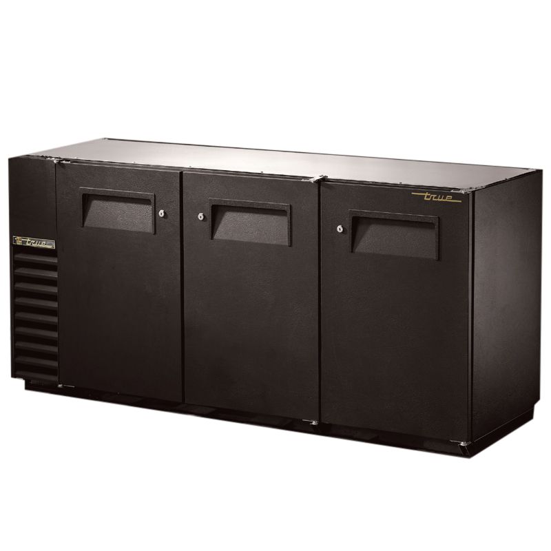 True&reg; Black 2-Solid Door 4-Shelf Back Bar Cooler for 150 6-Packs