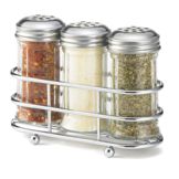 Tablecraft 2 Oz Glass Condiment Dispenser Set with Chrome Plated Rack