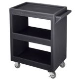 Cambro Open Service Cart w/ Three 15 x 22 Shelves, 4 Swivel, Black