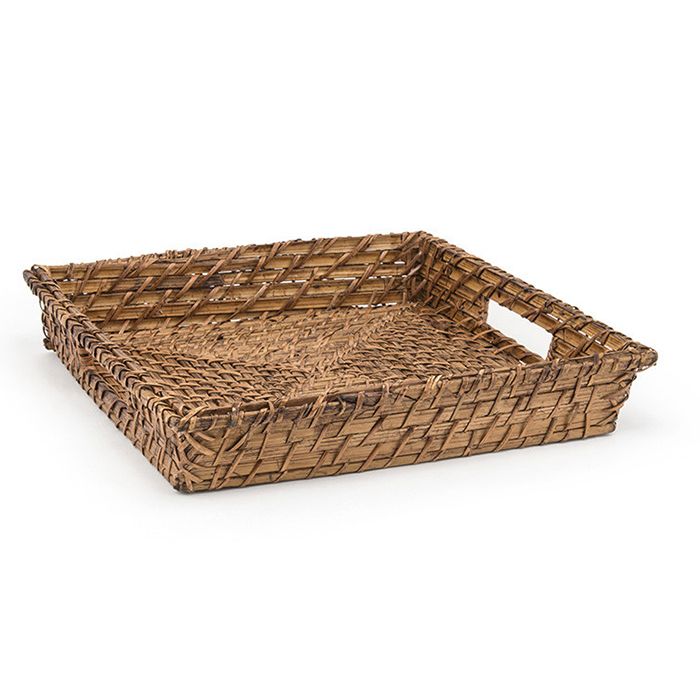 Front Of The House&reg; Brown 12" Square Rattan Tray