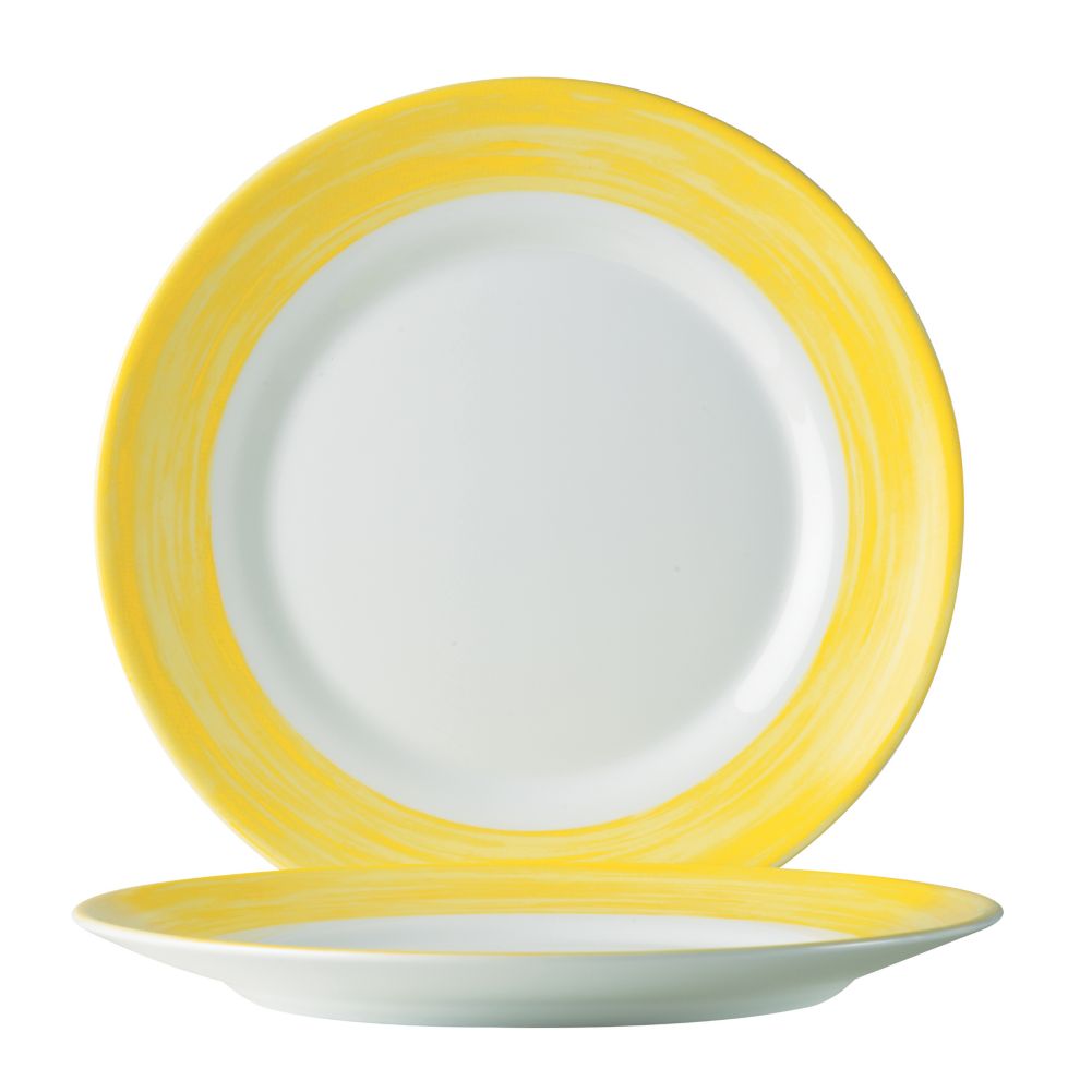 Cardinal Arcoroc Brush Opal&reg; 10" Dinner Plate w/ Yellow Rim