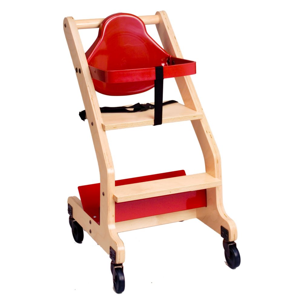 Koala Kare Hardwood Bistro Red High Chair w/Under shelf & Casters