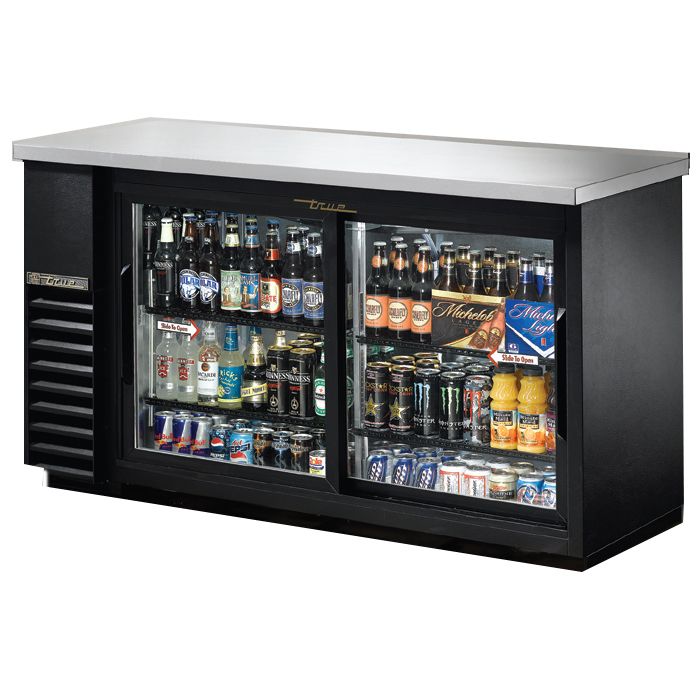 True&reg; Black 2-Sliding Glass Door Back Bar Cooler for 104 6-Packs