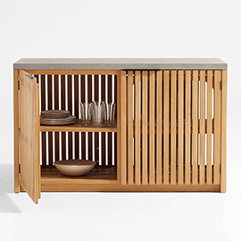 Batten Double Teak Outdoor Kitchen Cabinet Set