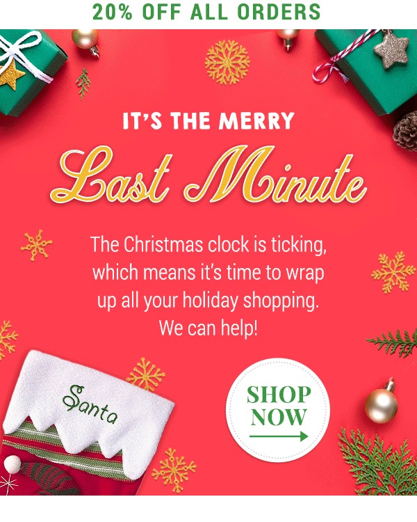 20% off all orders. It's the Merry Last Minute. Shop Now.