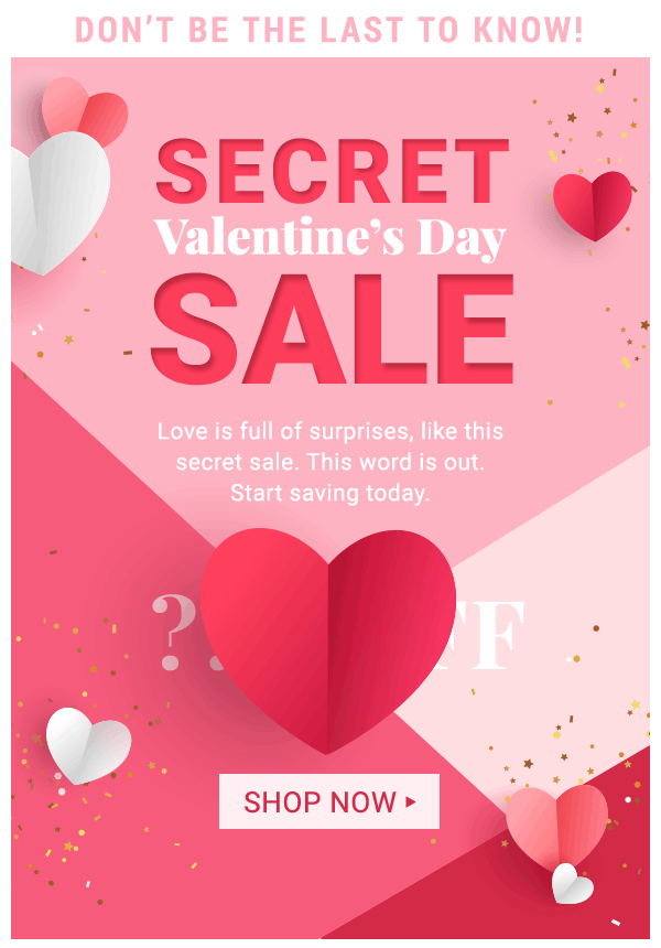 Secret Valentine's Day Sale. Shop Now.