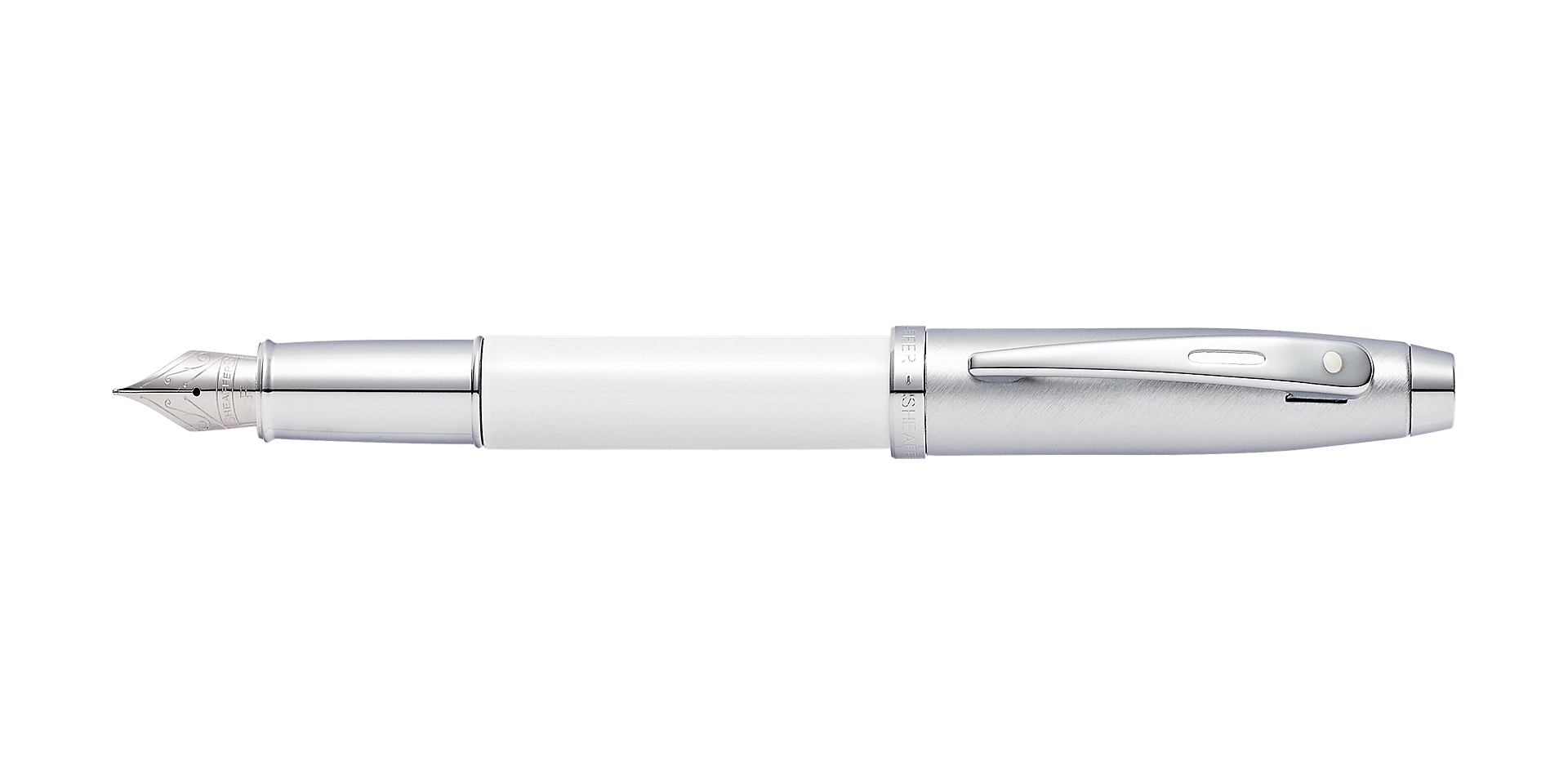Cross Sheaffer® 100 Glossy White Barrel with Brushed Chrome Cap Fountain  ... Picture