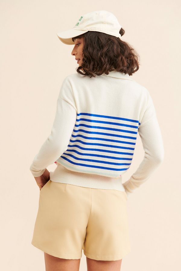 Slide View: 2: Cocoa Cashmere Ava Striped Cardigan