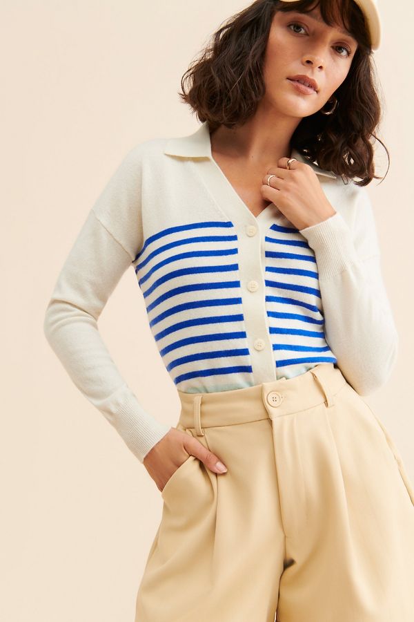 Slide View: 3: Cocoa Cashmere Ava Striped Cardigan