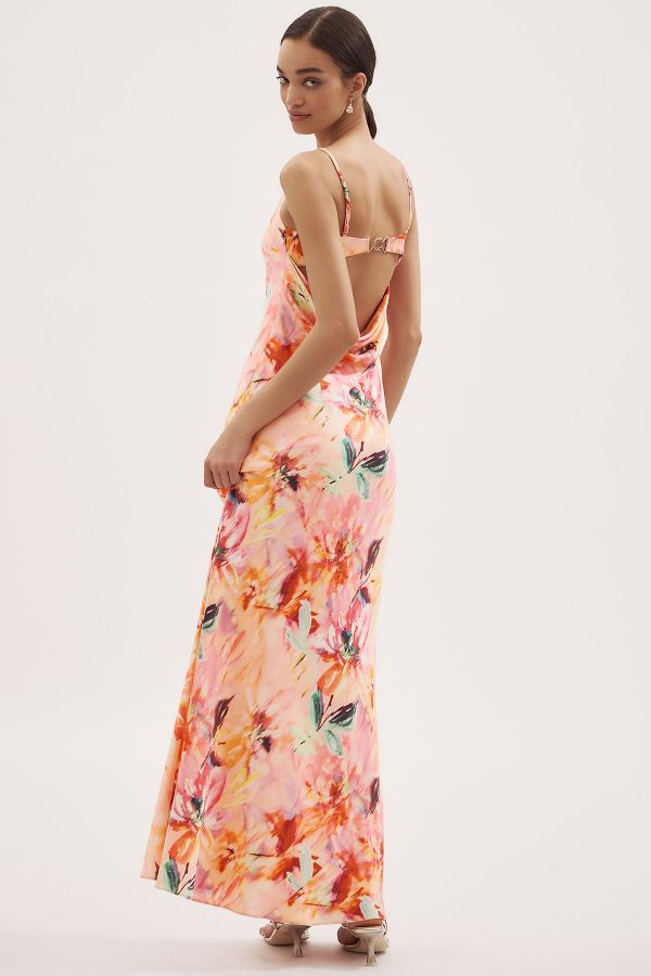 Slide View: 3: Liv Foster Adeline Cowl-Neck Sateen Maxi Dress