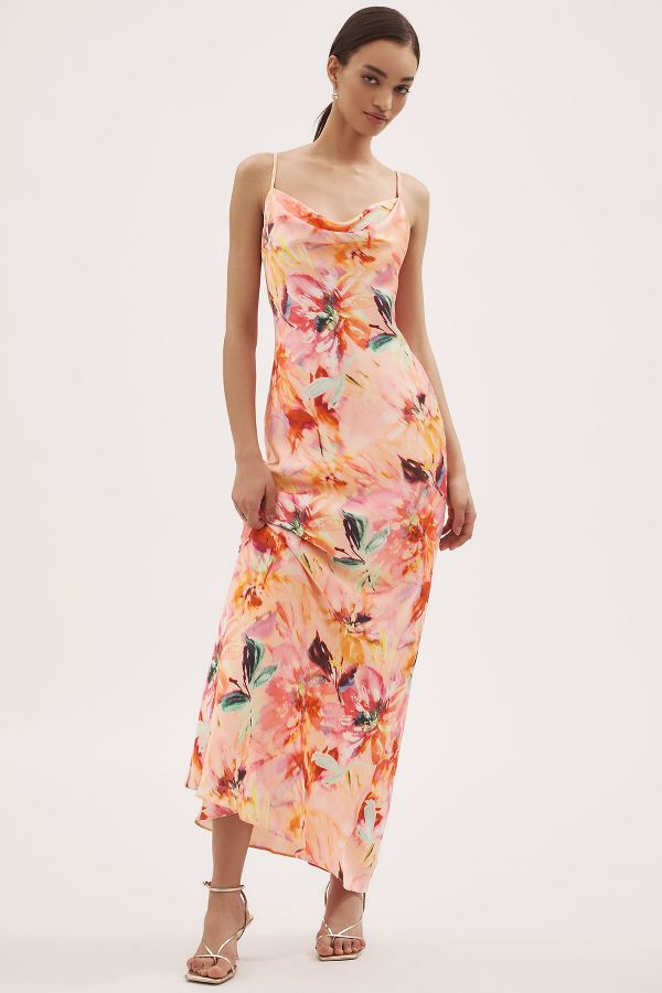 Slide View: 1: Liv Foster Adeline Cowl-Neck Sateen Maxi Dress