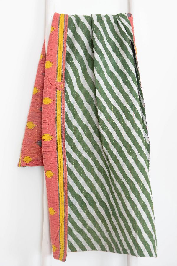 Slide View: 2: Roan Iris One-of-a-kind Kantha Quilted Throw Blanket No. 06951