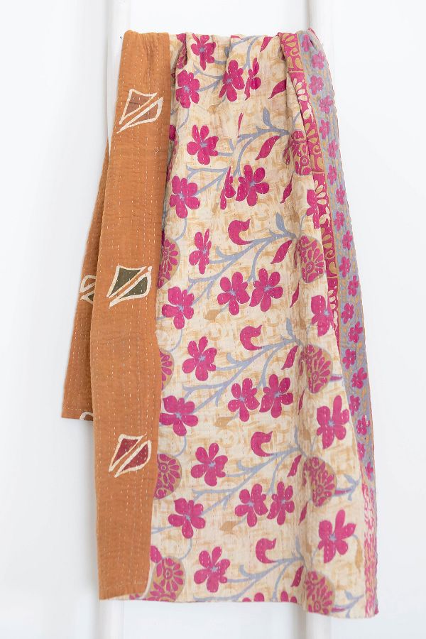 Slide View: 1: Roan Iris One-of-a-kind Kantha Quilted Throw Blanket No. 06958