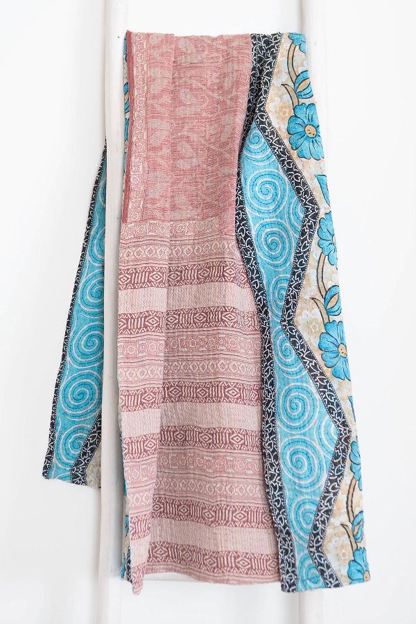 Slide View: 2: Roan Iris One-of-a-kind Kantha Quilted Throw Blanket No. 06966