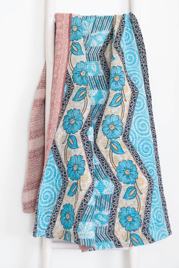 Slide View: 1: Roan Iris One-of-a-kind Kantha Quilted Throw Blanket No. 06966