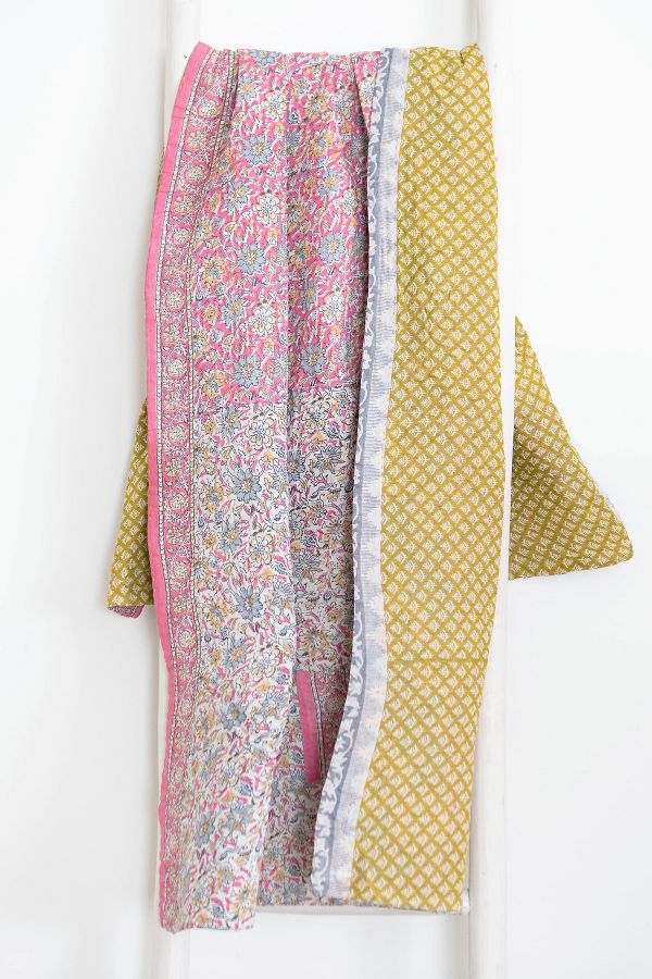 Slide View: 1: Roan Iris One-of-a-kind Kantha Quilted Throw Blanket No. 06965