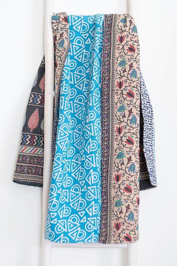 Slide View: 2: Roan Iris One-of-a-kind Kantha Quilted Throw Blanket No. 06970