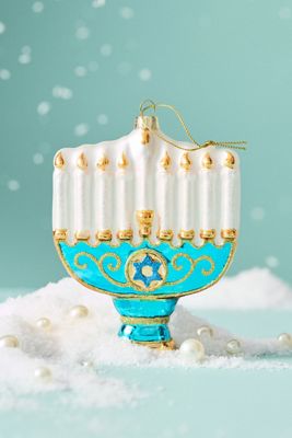 Holiday Temple Menorah Glass Ornament