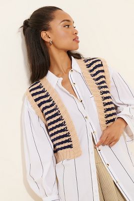 Moon River Striped Open Front Sweater Vest