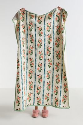 Gauze Cotton Sherpa Floral Printed Throw Blanket